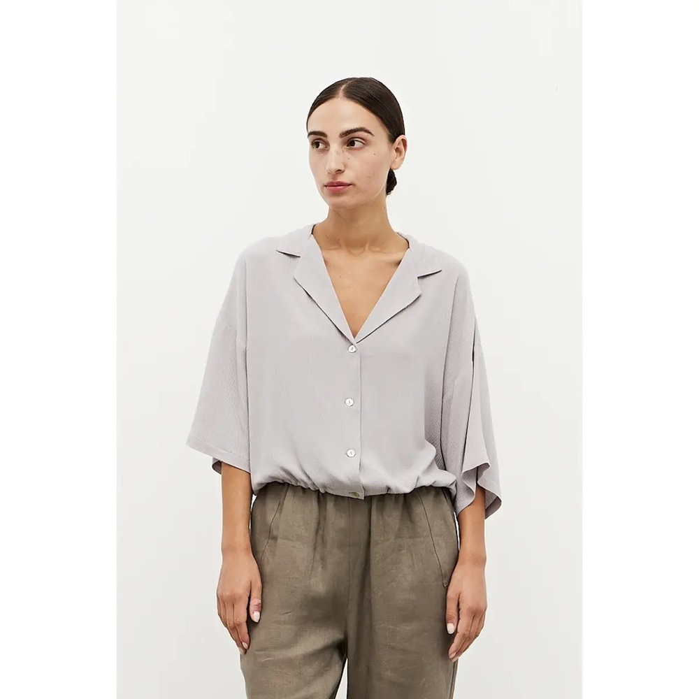 Women’s Side Tie Rayon Shirt Modern Classic Blouse in Grey